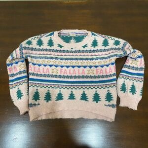 Holiday Time ‘Falalala’ Girls Christmas Sweater Pink Green Size 7 8